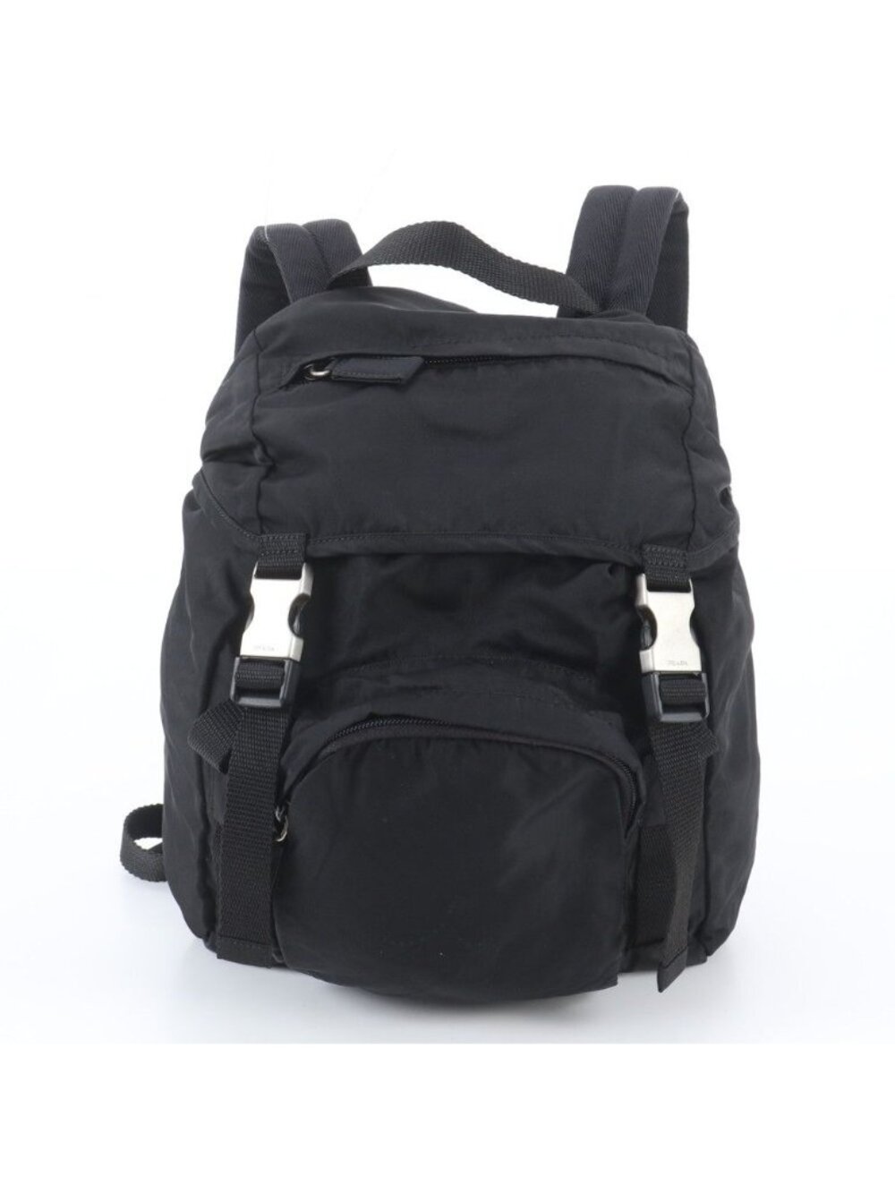 Prada Tessuto Nylon Triangle Logo Leather Backpack Black